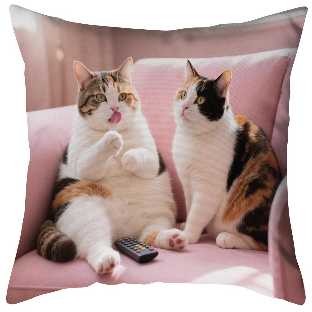 Bohemian Plush Pillow Cover with Charming Kittens Design, 45x45 Cm - Perfect for Living Room or Bedroom Decor