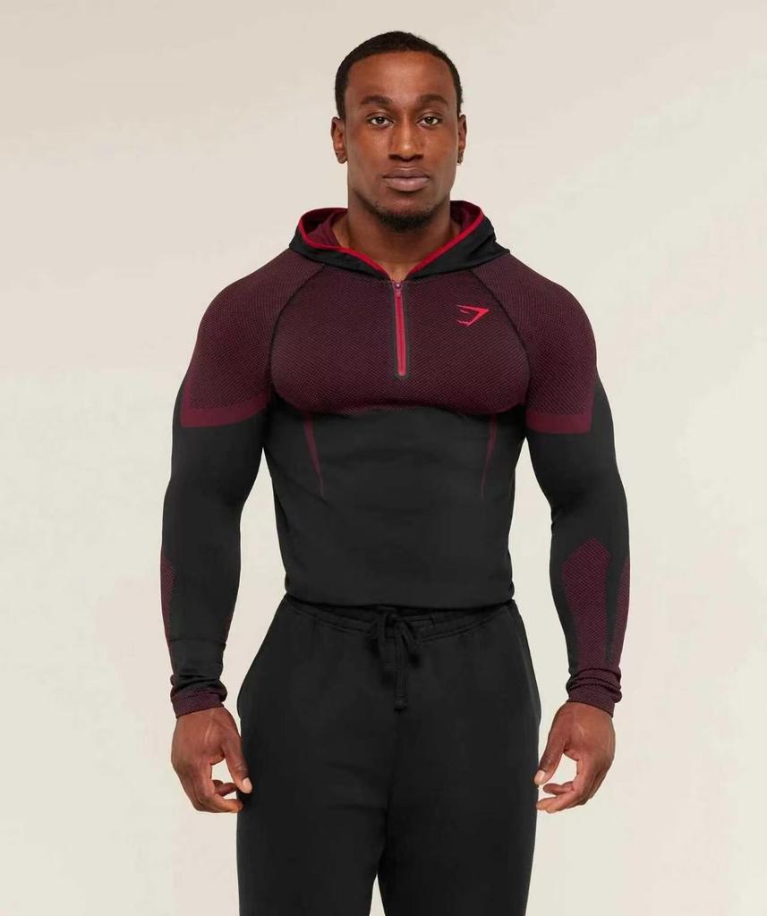 GYMSHARK Men's Onyx High Stretch Long Sleeve Hooded Fitness T-shirt