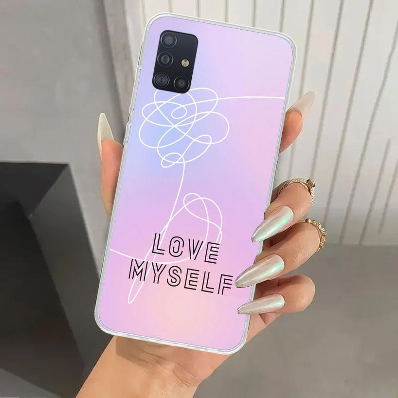 Love Yourself Flower Heart Line Kpop Phone Case for Samsung Galaxy A52 A32 A22 A12 A02S A50S A30S A10S Note 20 Ultra 10 Plus S10
