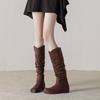 Sheepskin Version 9203-1 Small Round Head Pleated Boots Women's 2025 Autumn and Winter New Temperament Retro Stacking Boots