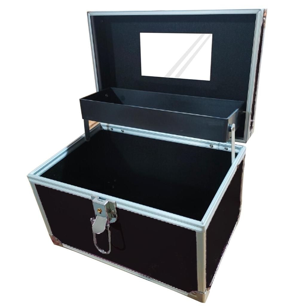 Portable Makeup Bag with Mirror with Tray Cosmetic Storage Box Makeup Box