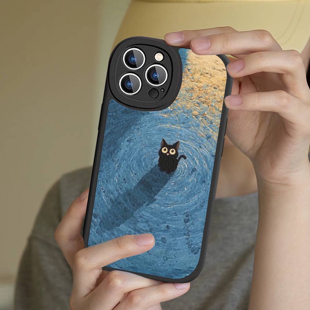 A Cute Comic Cat Phone Case For IPhone 16 15 14 13 12 11 Pro Max Plus Leather Cover