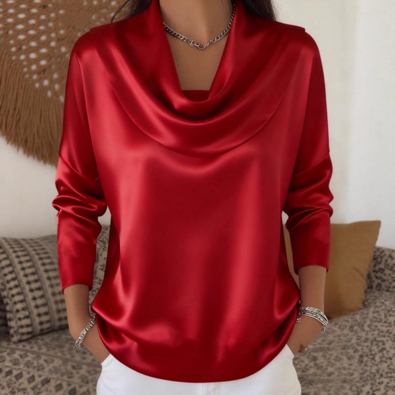 2026 Spring/Summer Women's Batwing Neck Casual Solid Long Sleeve Shirt