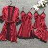 Plus Size Women's Summer Lace Pajama Set with Bra Pads - 4-Piece