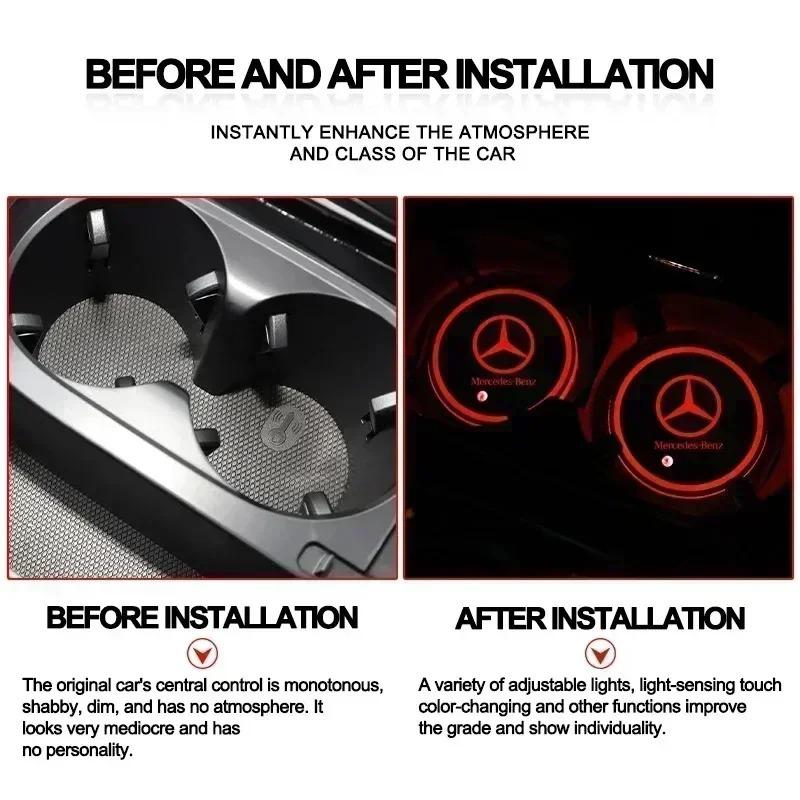 7 Color LED Car Cup Holder Light Luminous Coaster Water Cup Pad Accessories For Mercedes Benz AMG W124 W202 W203 W204 W210 W211 MR8