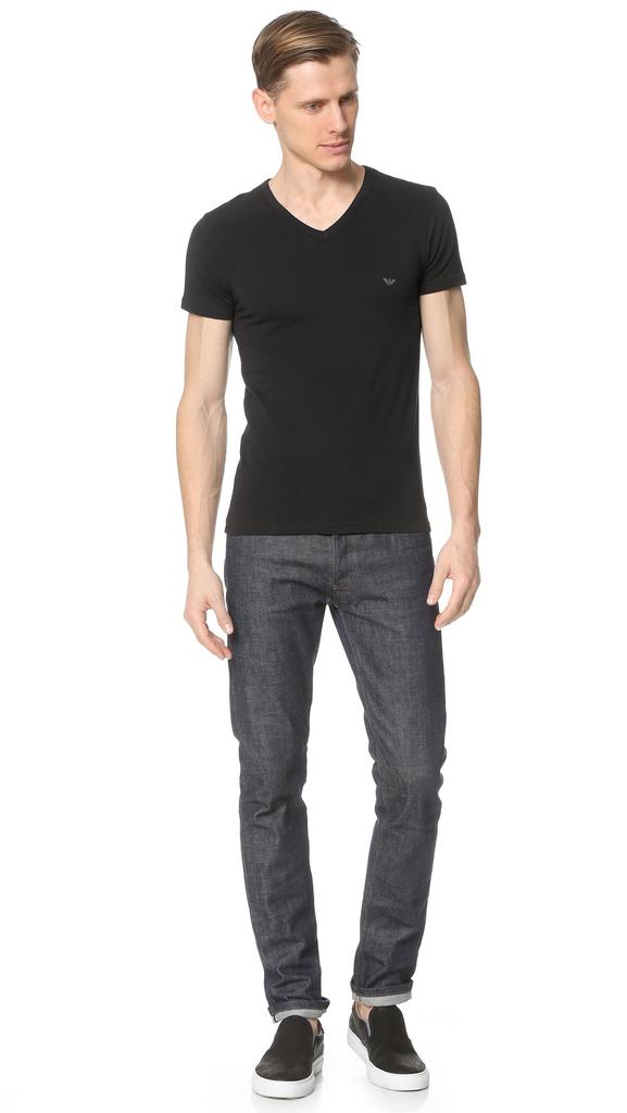 Emporio Armani Men's Cotton Stretch V-Neck Shirt, Black, Medium