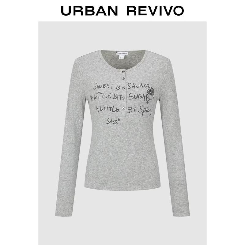 

UR Women s Letter Print Half-Button T-Shirt L