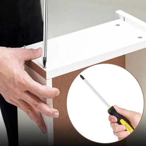 12-Zoll Langer Schraubendrehersatz mit Magnetisch, Kreuzschlitz & Schlitz, Dünner Schaft (6mm), Einstellbare Strahlachse, Silikongriff, für Präzisionsarbeiten in engen