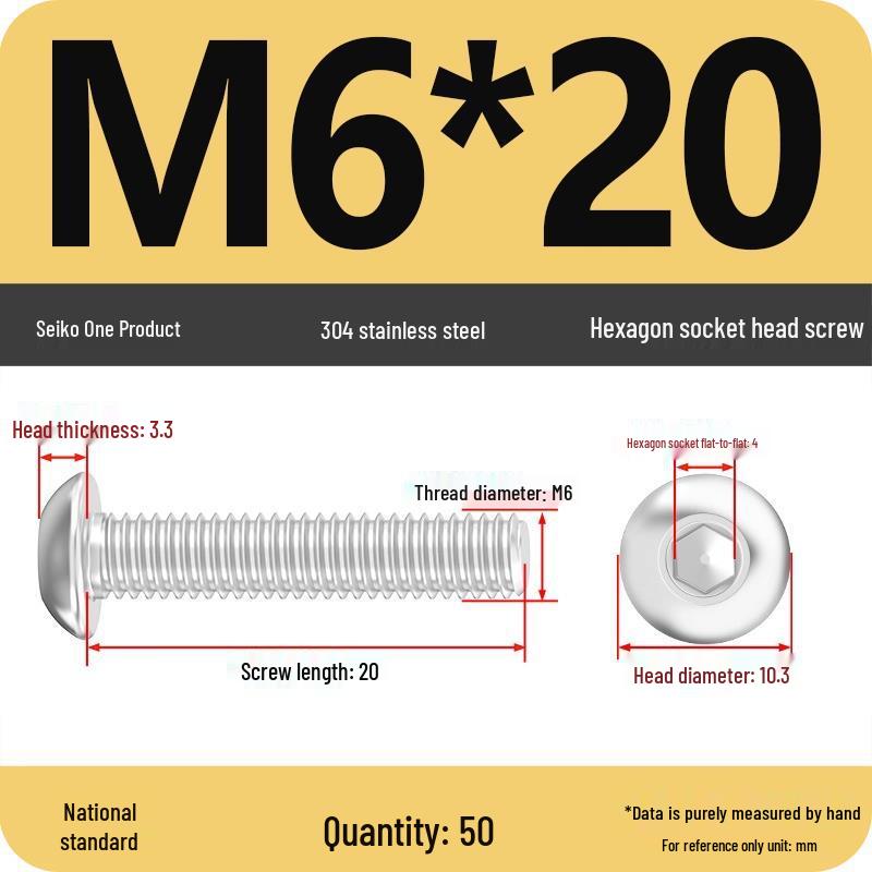 304 Stainless Steel Pan, Half, and Round Head Hexagon Screws (M2-M12)