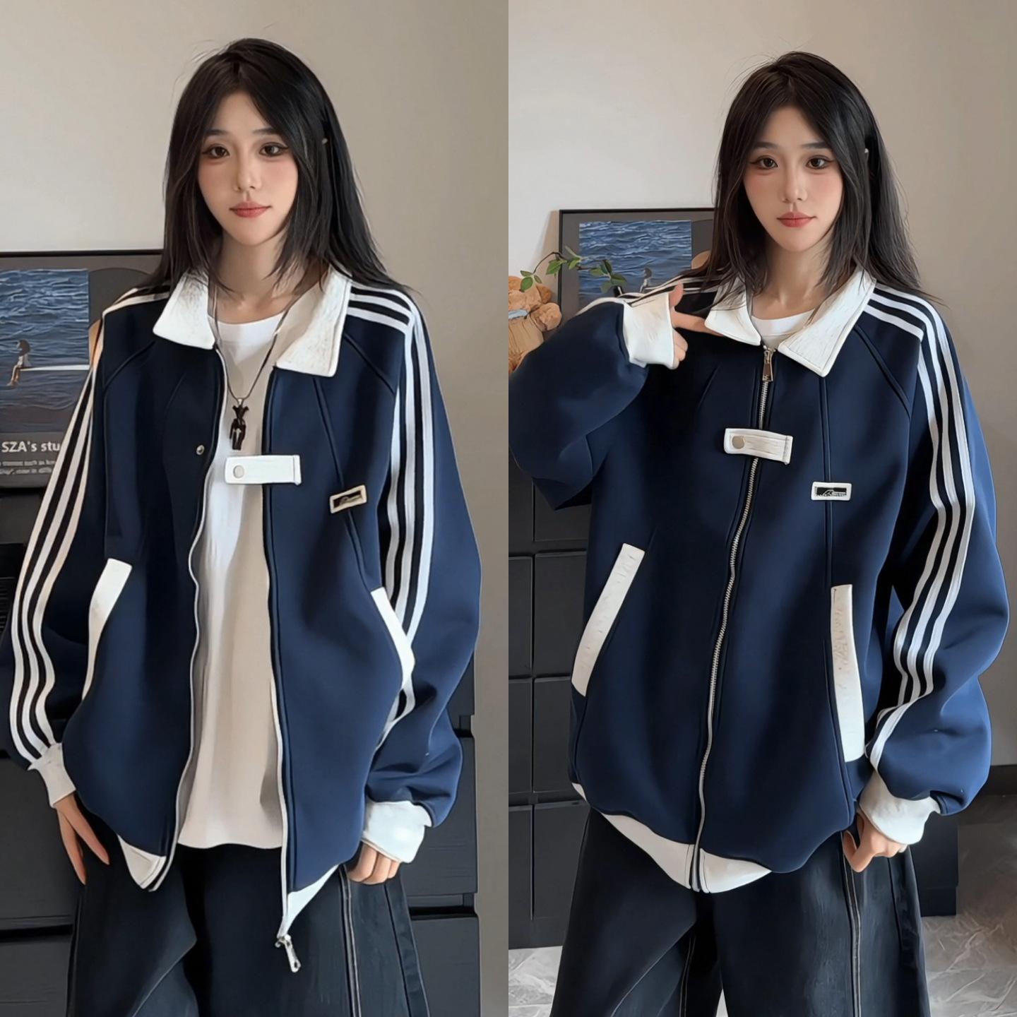 

American sports jacket men s 2025 new trend suit student handsome men s sweater matching XXXL темно-синього кольору