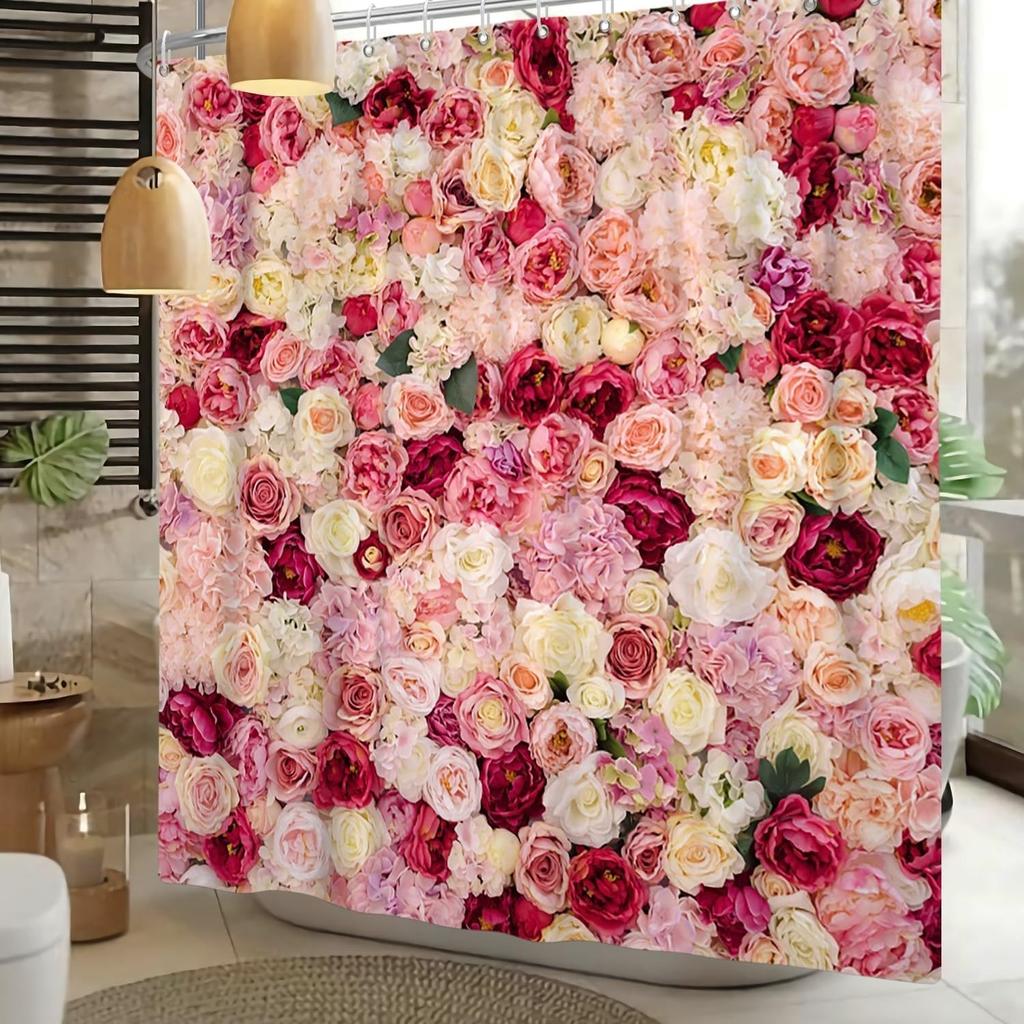 Spring Wall Flower Rose Floral Shower Curtain Colorful Rose 3D Floral Romantic Shower Curtain Waterproof Washable Fabric
