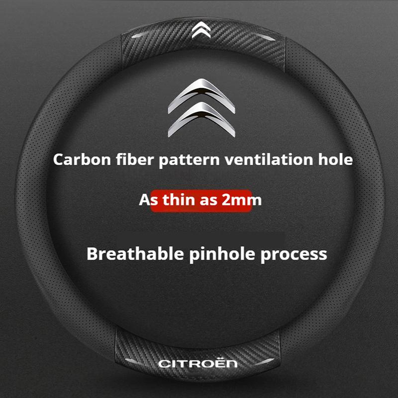 38cm Antislip leder koolstofvezel stuurwielhoes voor Citroen C1 C2 C3 C4 C5 C6 C4L Berlingo Picasso Aircross Sega Elysee