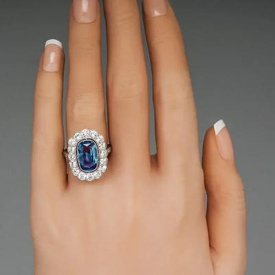 Blue Cubic Zirconia Ring For Women Elegant Wedding Ceremony Party Jewelry Statement Finger-Ring Lady'S Gift