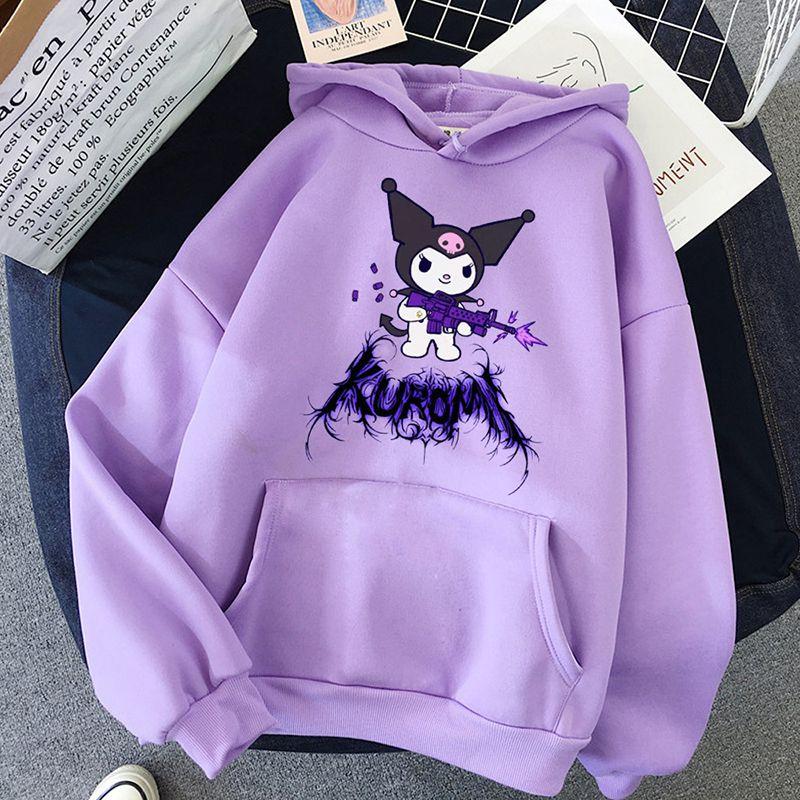 Kawaii Kuromi Hoodie With Grunge Gothic Punk Cartoon Print For Harajuku Fashion