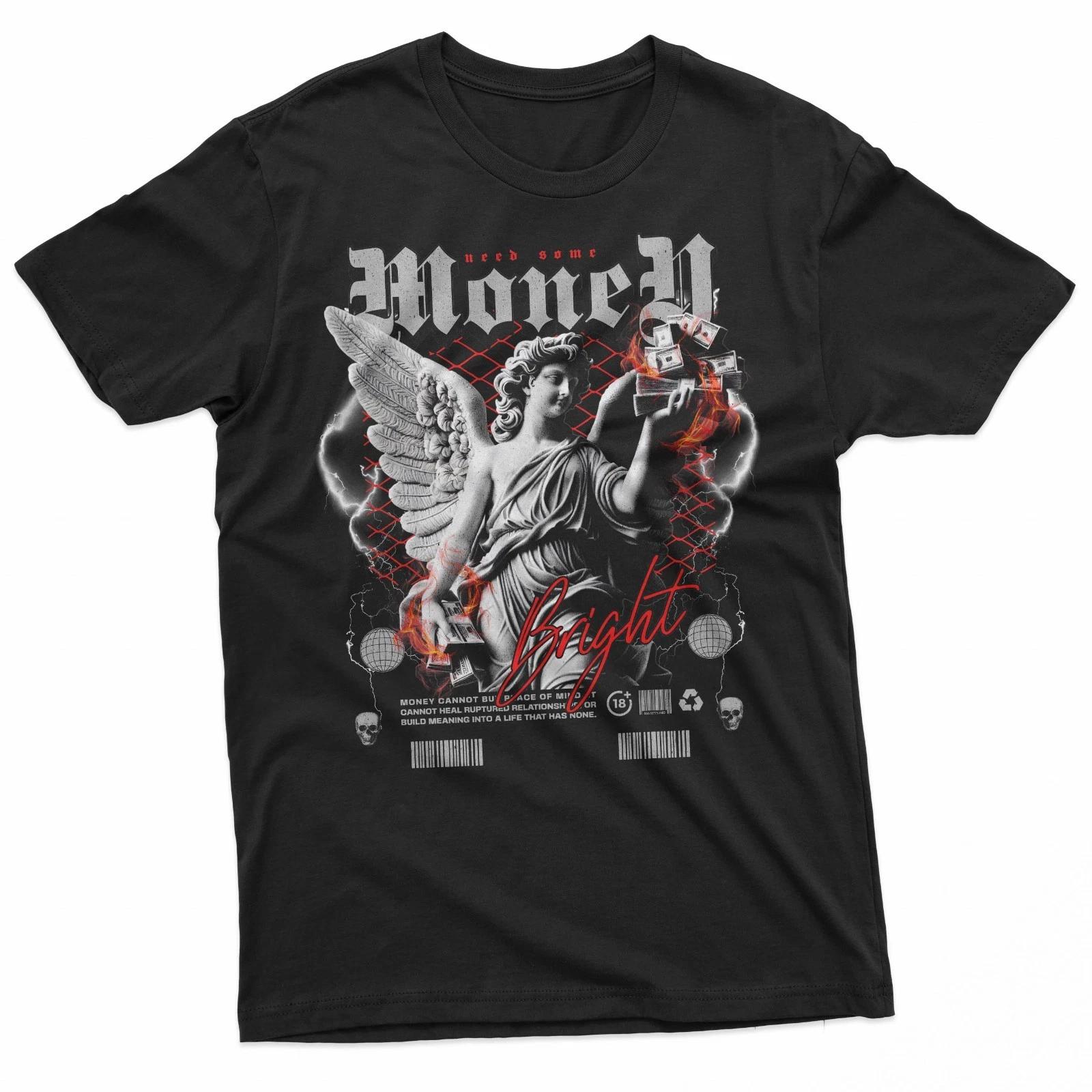 Angel Money Gothic Statue Streetwear T-Shirt L