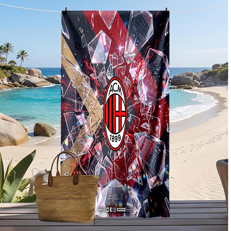 Asciugamano da Spiaggia Stampato AC Milan Asciugamano Morbido ad Asciugatura Rapida Coperta da Spiaggia Rettangolare Grande Portatile per Viaggi Piscina