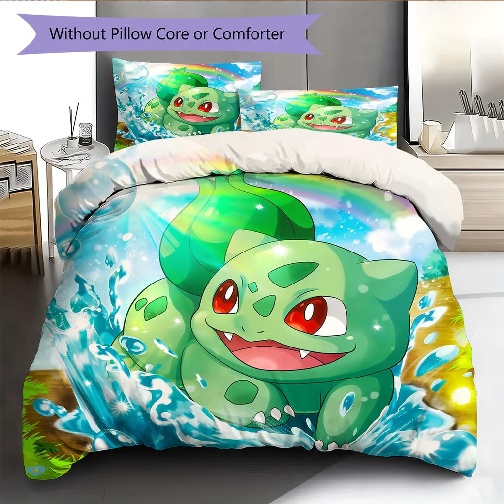 Pokémon Bulbasaur Vzor Povlečení Domácí Dekorace Narozeninový Dárek (1 * povlak na peřinu + 2 * povlak na polštář, bez jádra)