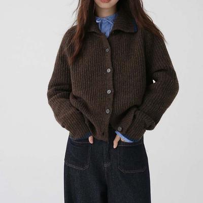 2025 Autumn and Winter New Turtleneck Sweater Jacket Women's Design Lapel Loose Casual Knitted Cardigan