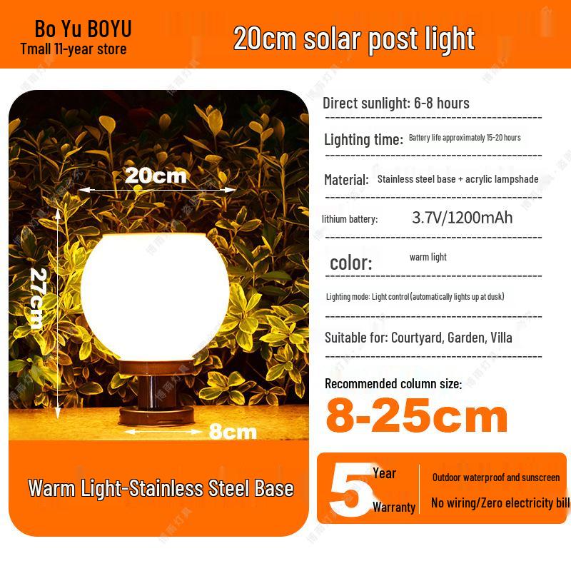 Solar-Powered Outdoor Pillar and Gate Lights for Courtyard and Villa Entrances