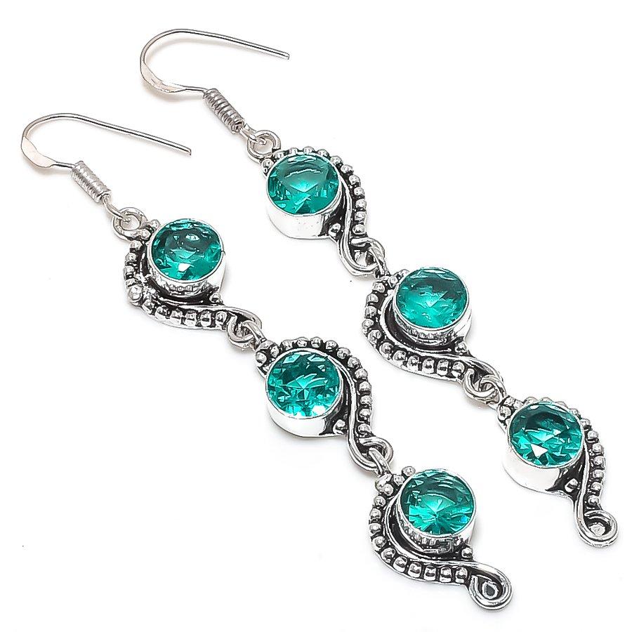 Natural Indicolite Tourmaline 925 Sterling Silver Jewelry Earring 3.27" R0P04