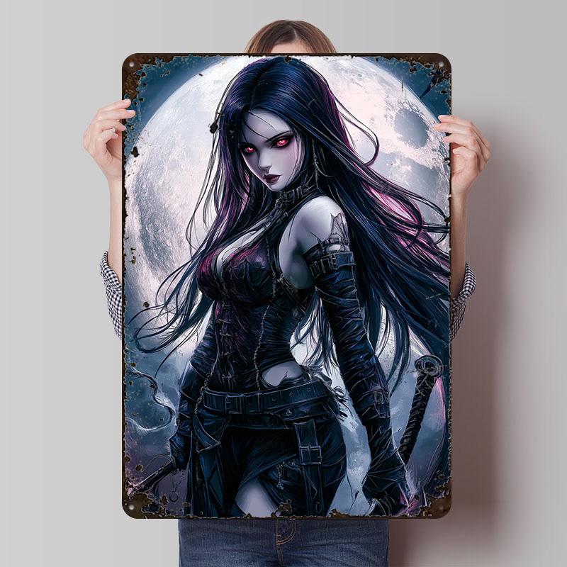 Dark Fantasy Warrior Woman Poster Customized Wall Art Vintage Metal Signs Retro Tin Plaque for Man Cave House Decoration Bedroom