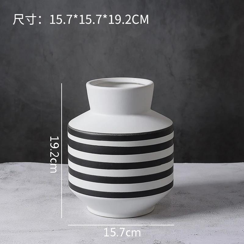 Black and White Striped Ceramic Vase Desktop Ornaments Flower Arrangement Living Room Aesthetic Decoration