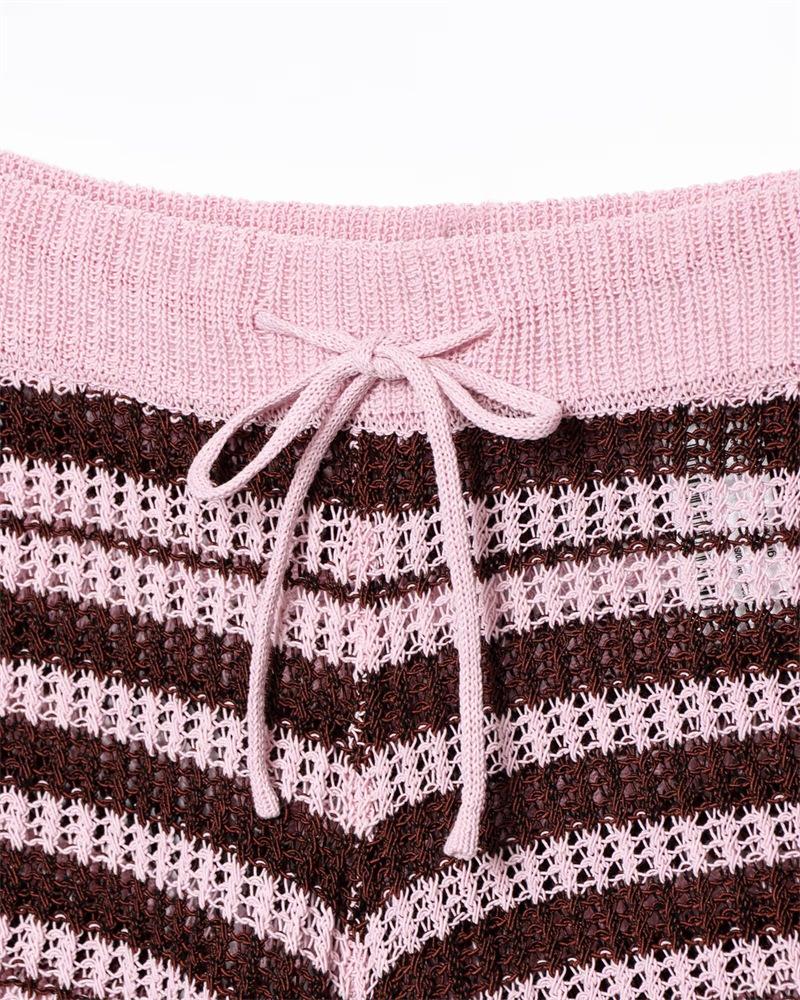 TAOP&ZA Women's Summer Commuter Knitted Shorts Set with Turn-Down Collar and Short Sleeves