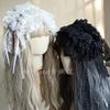 Black and white goth high quality veil lolita headband rose dark veil subculture headdress