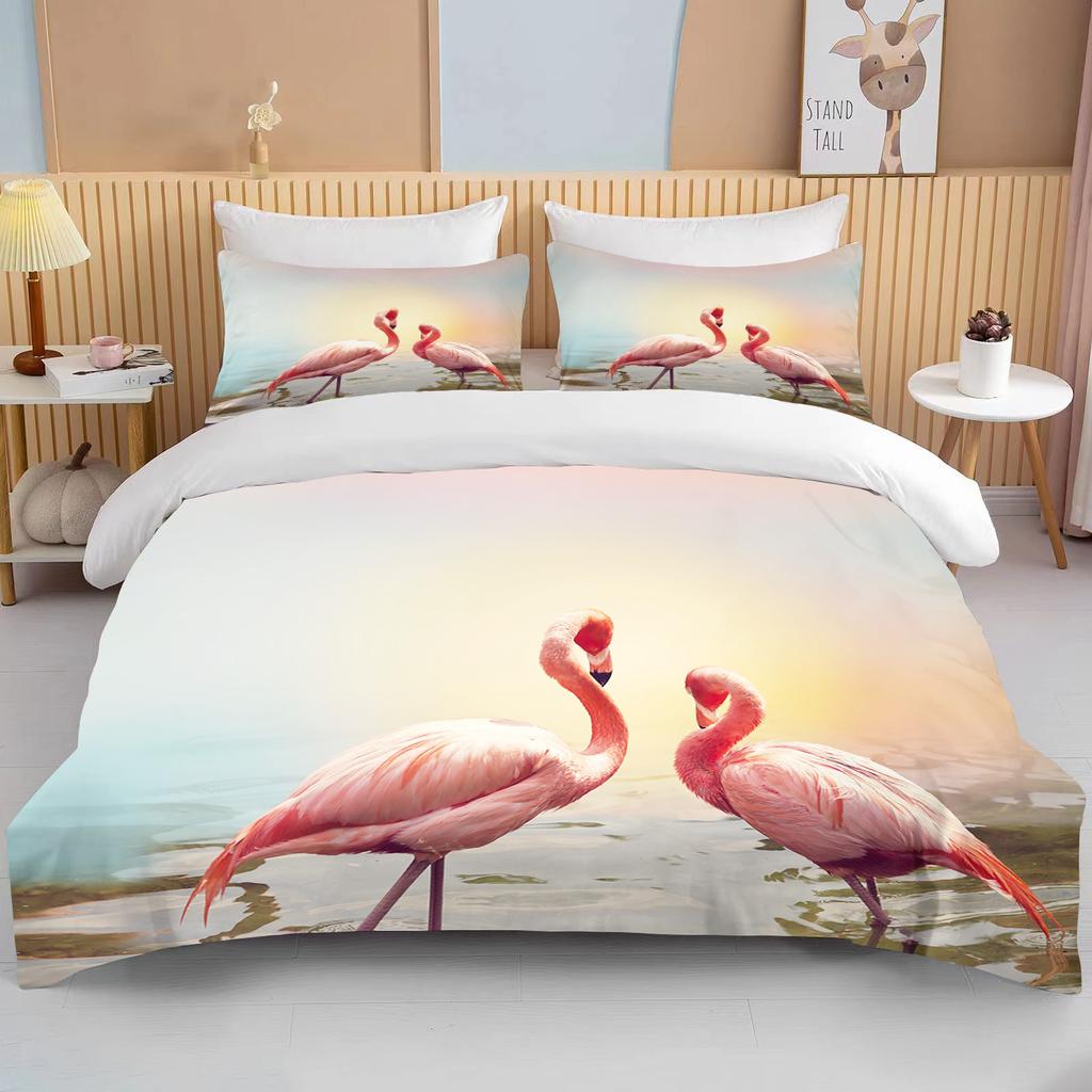 Flamingo cartoon cute bear kawaii Christmas gift king size double bed children's bedding microfiber or polyester duvet cover set