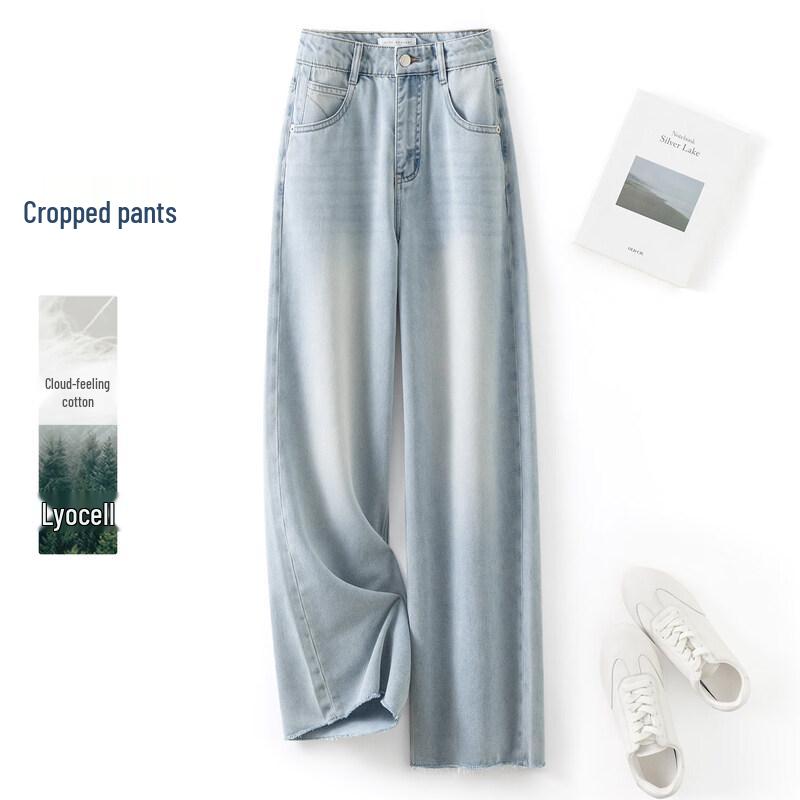 IHIMI Women s Tencel Blend Loose Straight Cropped Denim Jeans M