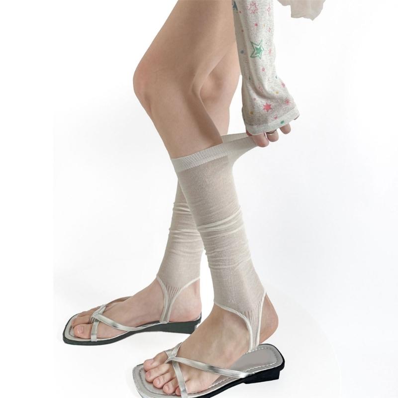 Dünne Damen Steigbügel Beinwärmer Dehnbare Baumwolle Wadenlänge Gestapelte Socken Mit Gerippten Bündchen Für Yoga Fitnessstudio Und Freizeit-Outfit