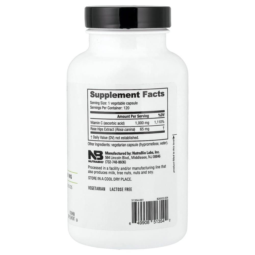 NutraBioLabs Vitamin C 1000mg Capsules, 120 Count