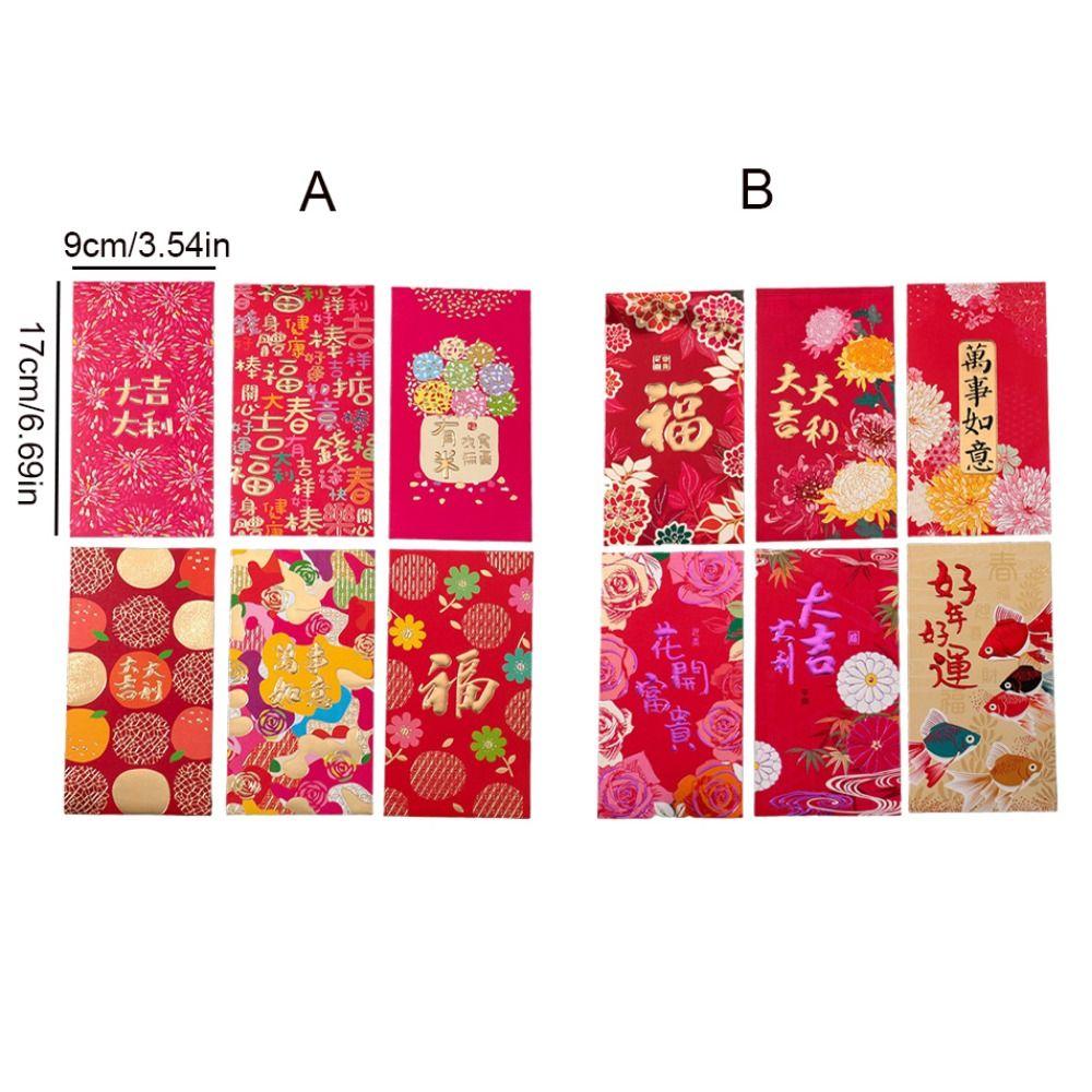 6pcs/set Paper Red Pocket Chinese Style HongBao 2024 Money Pocket Blessing Bag  Celebration Party