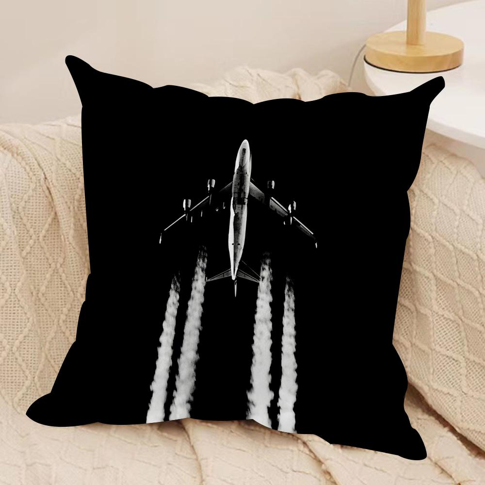 Aircraft Pilot Print Cushion Cover Silky Short Plush Invisible Zipper Dustproof Sofa Pillow Case for Home Decor