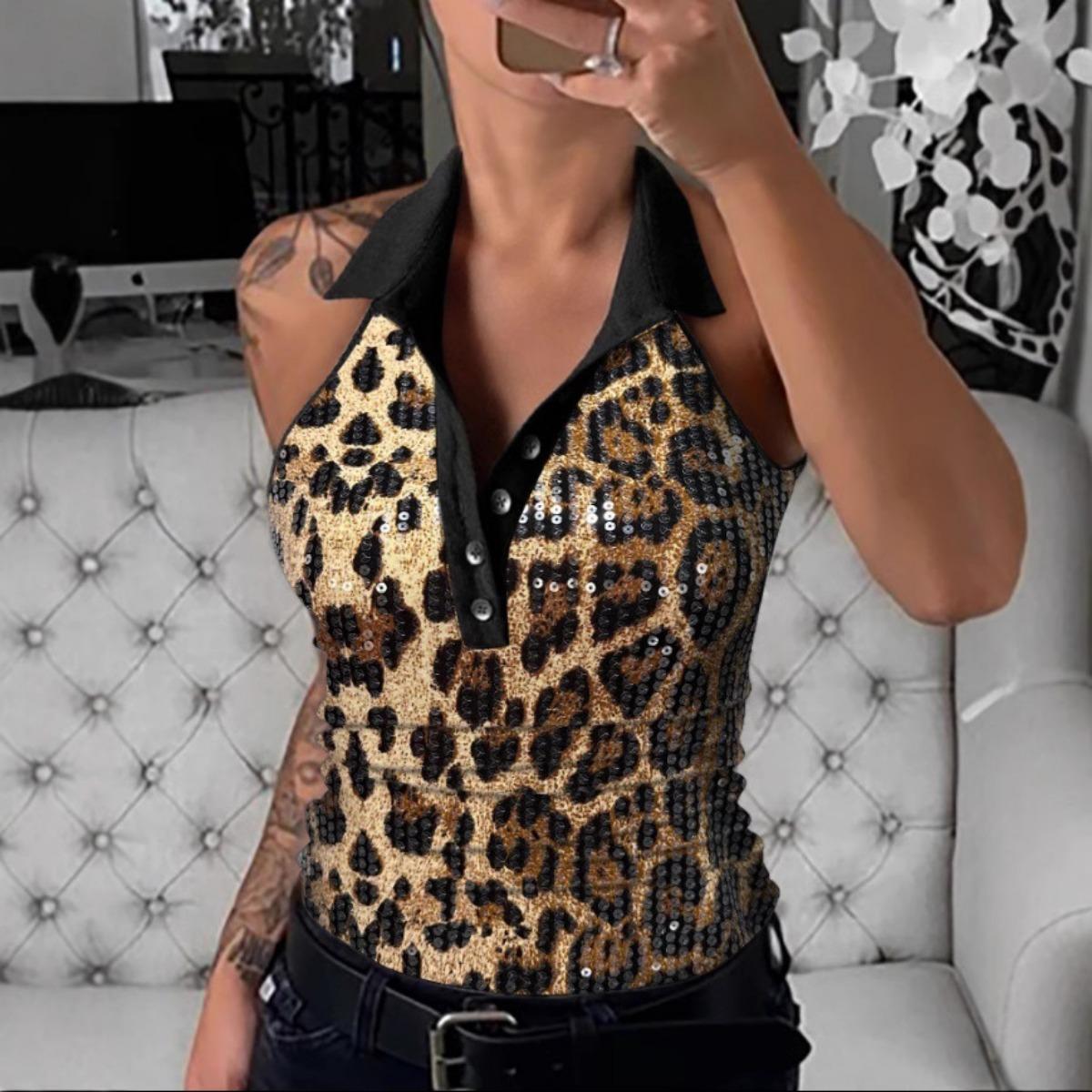 Summer Women s Sequined Collar Sleeveless Slimming Top for European American Women Fashion S