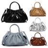 Women PU Pleated Shoulder Bag Solid Color Casual Top Handle Bag Adjustable Strap Stylish Shoulder Purse Crescent Clutch Bag
