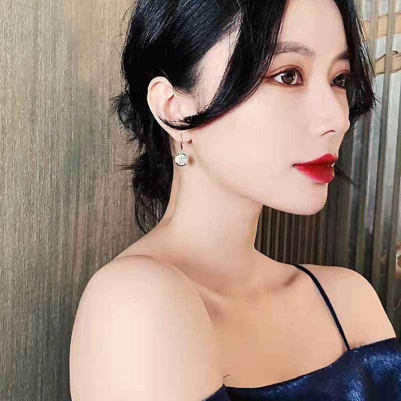 Women'S Fashion Geometric Drop Earrings Shiny Micro Crystal Zirconia Round Pendant Female Trendy Dangle Earring Hook Jewelry