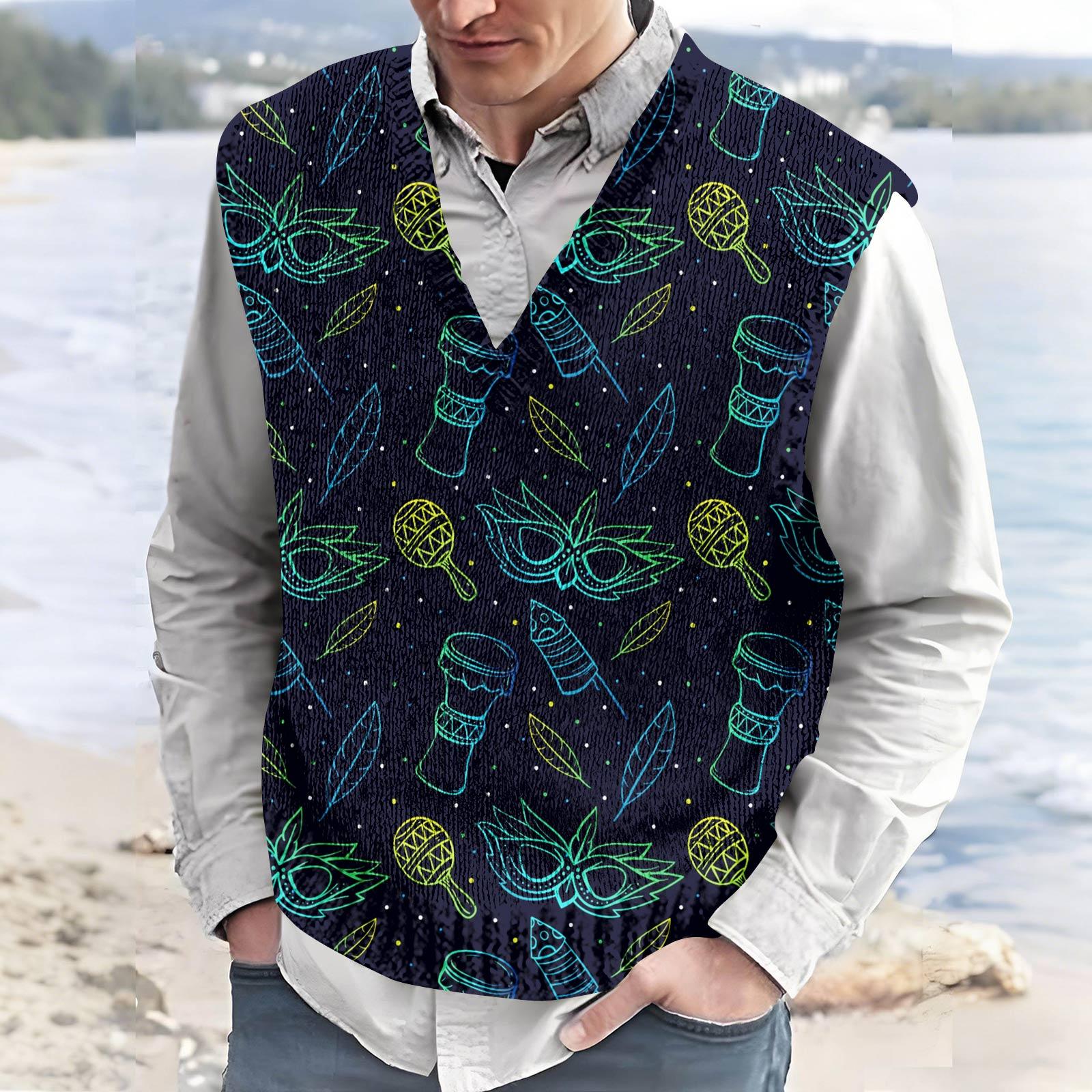 Men s V Neck Sleeveless Vest Casual Sportswear Festival Printed Sleeveless Shirt Lightweight Breathable Fabric Summer Wear XL