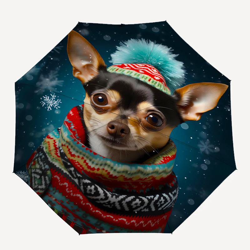 Winter, Chihuahua- Automatic Umbrella, Four Seasons Portable Folding Umbrella, Suitable for Men and Women, Travel, Daily Compact Umbrella, O