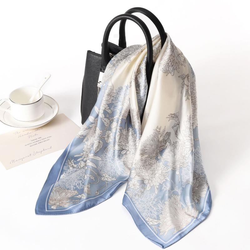 Spring and summer new simulated silk scarf women's versatile high-end sense 70 square scarf fashion printing professional small scarf