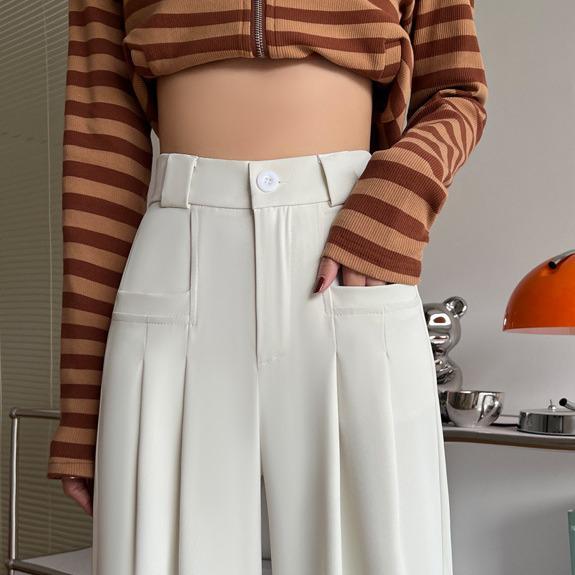 Pantaloni drapați cu talie înaltă pentru femei, cu croi larg, 2024 - Ediție primăvară/toamnă