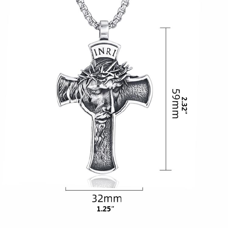 Crown of Thorns Jesus for Cross Necklace Stainless Steel Religious Gift for Men