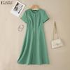 ZANZEA Women Casual Round Neck Summer Short Sleeve Dress