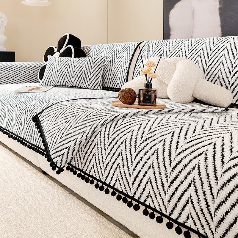 

Herringbone Sofa Cushion Universal Non-Slip In All Seasons New Chenille Simple Seat Cushion Cover Cloth Sofa Cover Towel 70*70cm