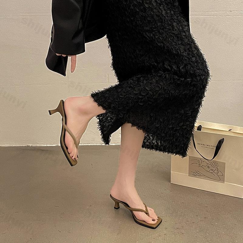 Fashion Women's Slippers 2025 Summer Flip Flops High Heel Soft Bottom Fine Heel Casual Rubber Sole Adult Footwear Comfortable Shoes
