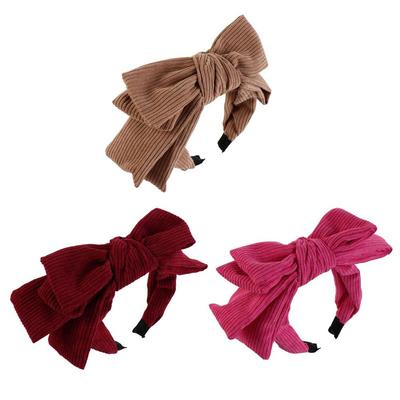 Sweet Corduroy Bowtie Headband Wide Solid Color Bowtie Hair Hoop Large Hair Band Wash Face Hairband Makeup