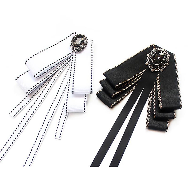Korean Women'S Bow Tie Brooch Black Rhinestone Pearl Shirt Collar Pins Fashion Bowknot Bowtie Ribbon Wedding Party Necktie