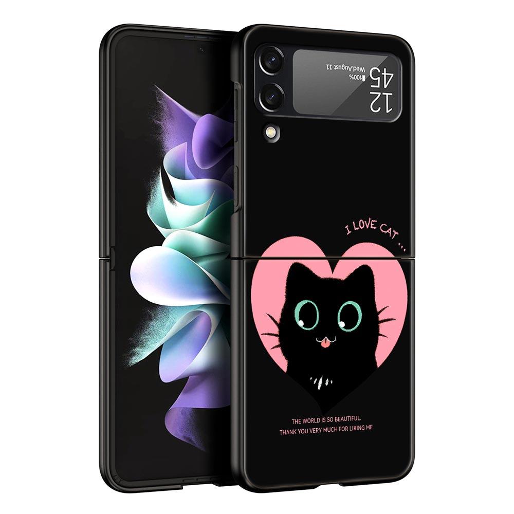 Cute Cartoon Black Cat Phone Case For Samsung Galaxy Z Flip3 Flip4 Flip5 Case Shell For Z Flip 3 4 5 6 7 Hard Folding Cover