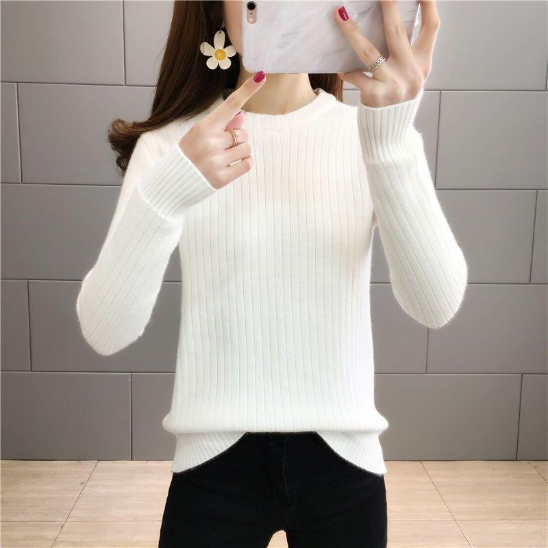Women Elegant Thicken Velvet Lined Sweater Winter Warm Sueter Fleece Knitted Pullover Slim Round Neck Knitwear