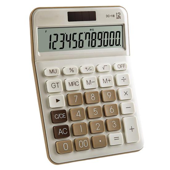 

Механический калькулятор 12-значный большой ЖК-дисплей Большие кнопки Легко нажимаются Компактный размер Портативный цветной калькулятор коричневый